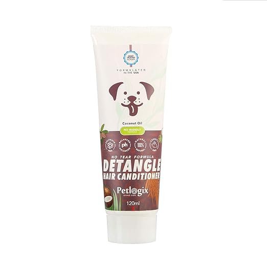 Petlogix Hair Detangle Conditioner Filled with Coconut Oil | All Coat Type Pet Dogs, Puppy, Kitten & Cat, 120ml